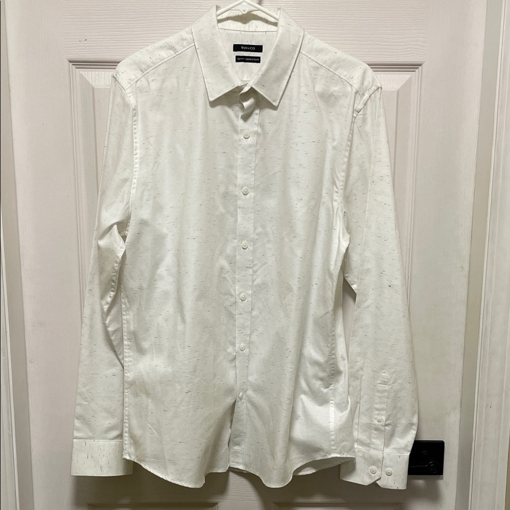 RW&CO. | Slim Fit | White Speckled | Long Sleeve | Button-Down | Shirt | Size L